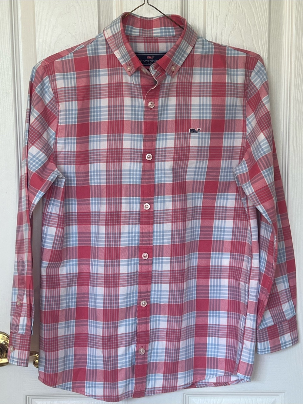 Vineyard Vines Red and White Plaid Button-Down Shirt